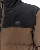 The Rip Curl Mens Fade Out Cord Puffer Jacket in Chocolate