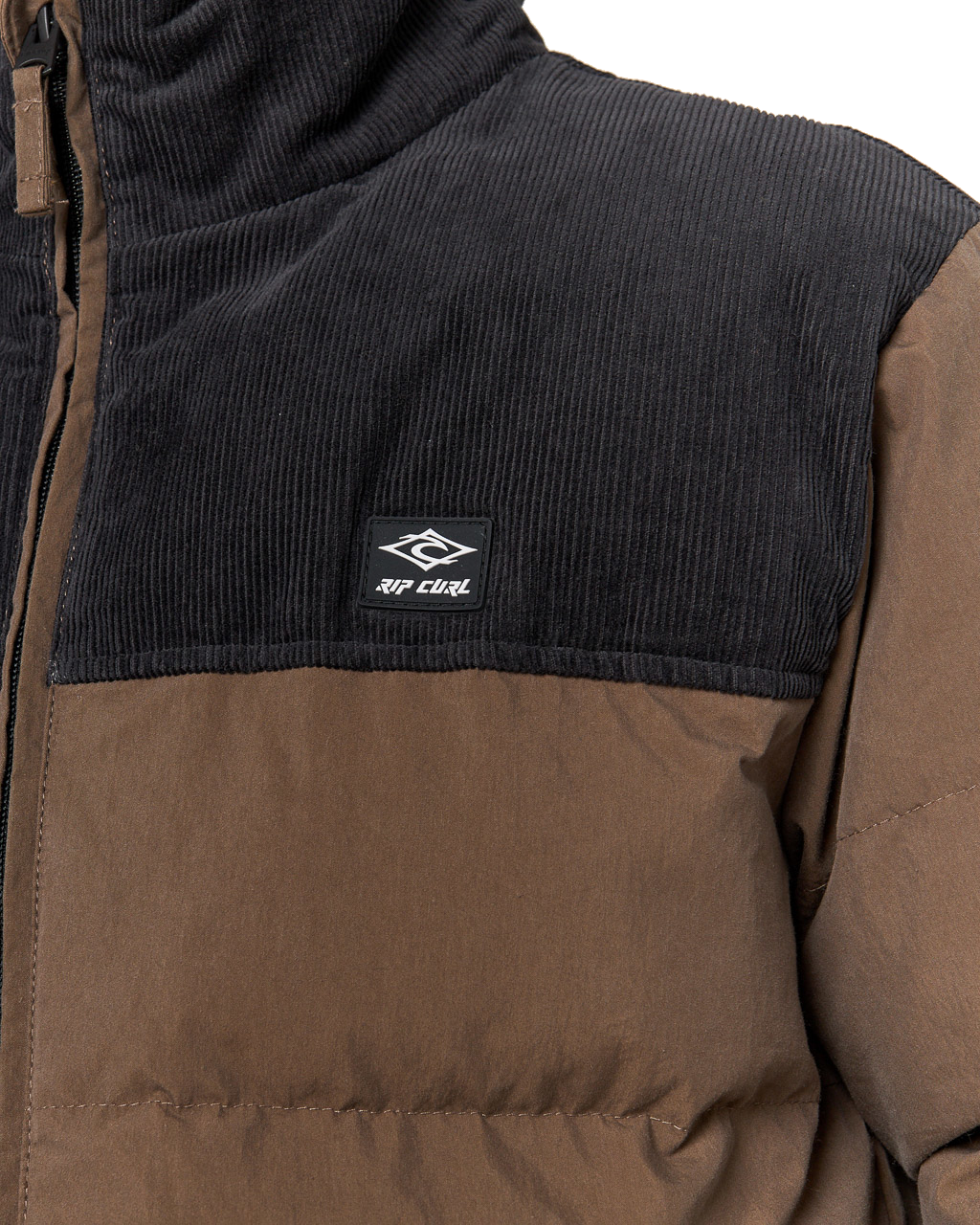The Rip Curl Mens Fade Out Cord Puffer Jacket in Chocolate