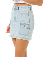 The Rip Curl Womens Las Dalias Denim Mini Skirt in Vintage Blue
