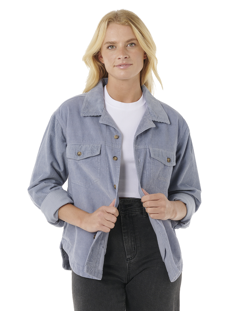 The Rip Curl Womens Stevie Cord Shirt in Blue Grey