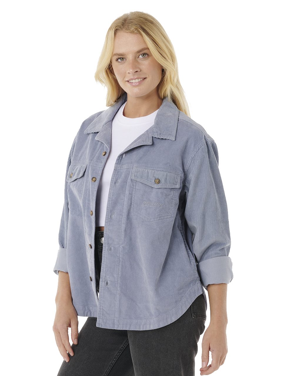 The Rip Curl Womens Stevie Cord Shirt in Blue Grey