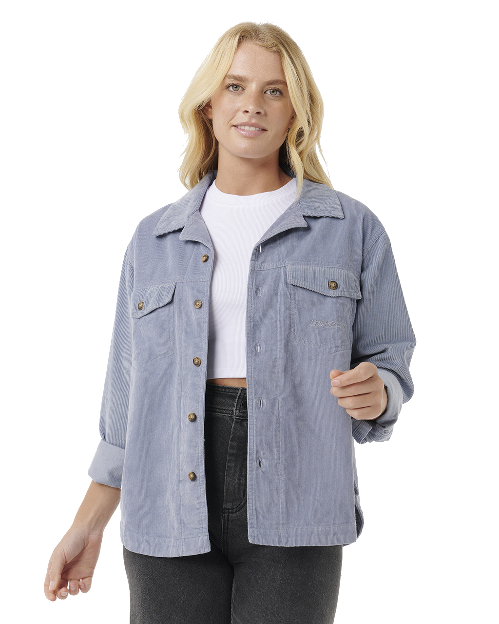 The Rip Curl Womens Stevie Cord Shirt in Blue Grey