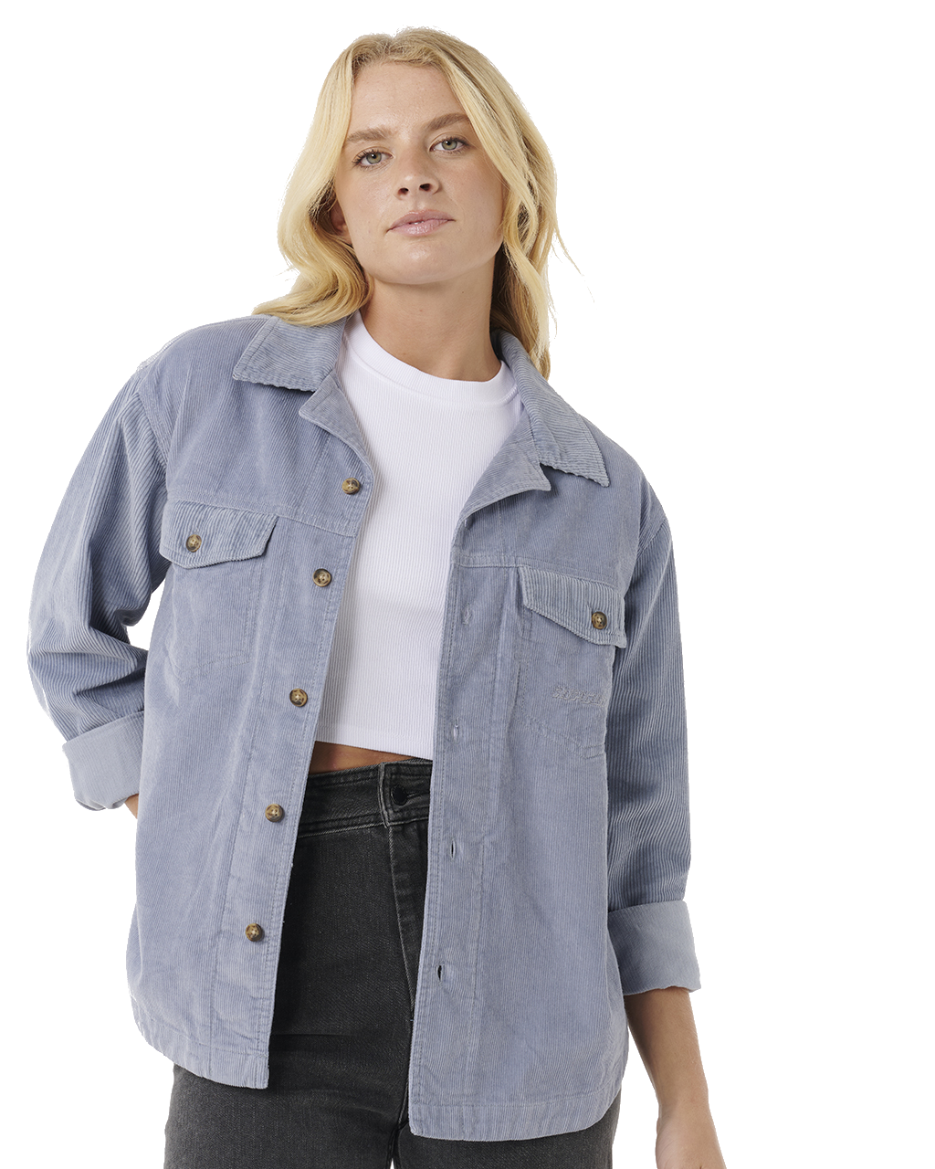 The Rip Curl Womens Stevie Cord Shirt in Blue Grey