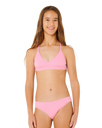 Girls Premium Rib Tri Bikini Set in Begonia Pink