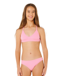 Girls Premium Rib Tri Bikini Set in Begonia Pink