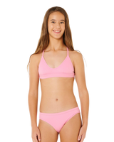 Girls Premium Rib Tri Bikini Set in Begonia Pink