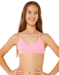 Girls Premium Rib Tri Bikini Set in Begonia Pink