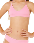 Girls Premium Rib Tri Bikini Set in Begonia Pink