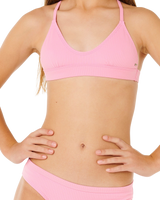 Girls Premium Rib Tri Bikini Set in Begonia Pink