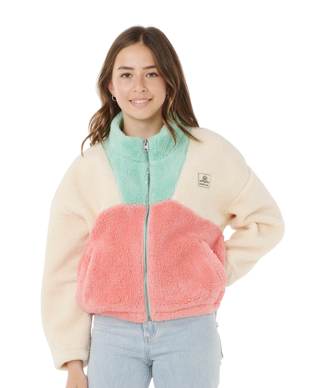 The Rip Curl Girls Girls Block Party Polar Fleece Jacket in Pink