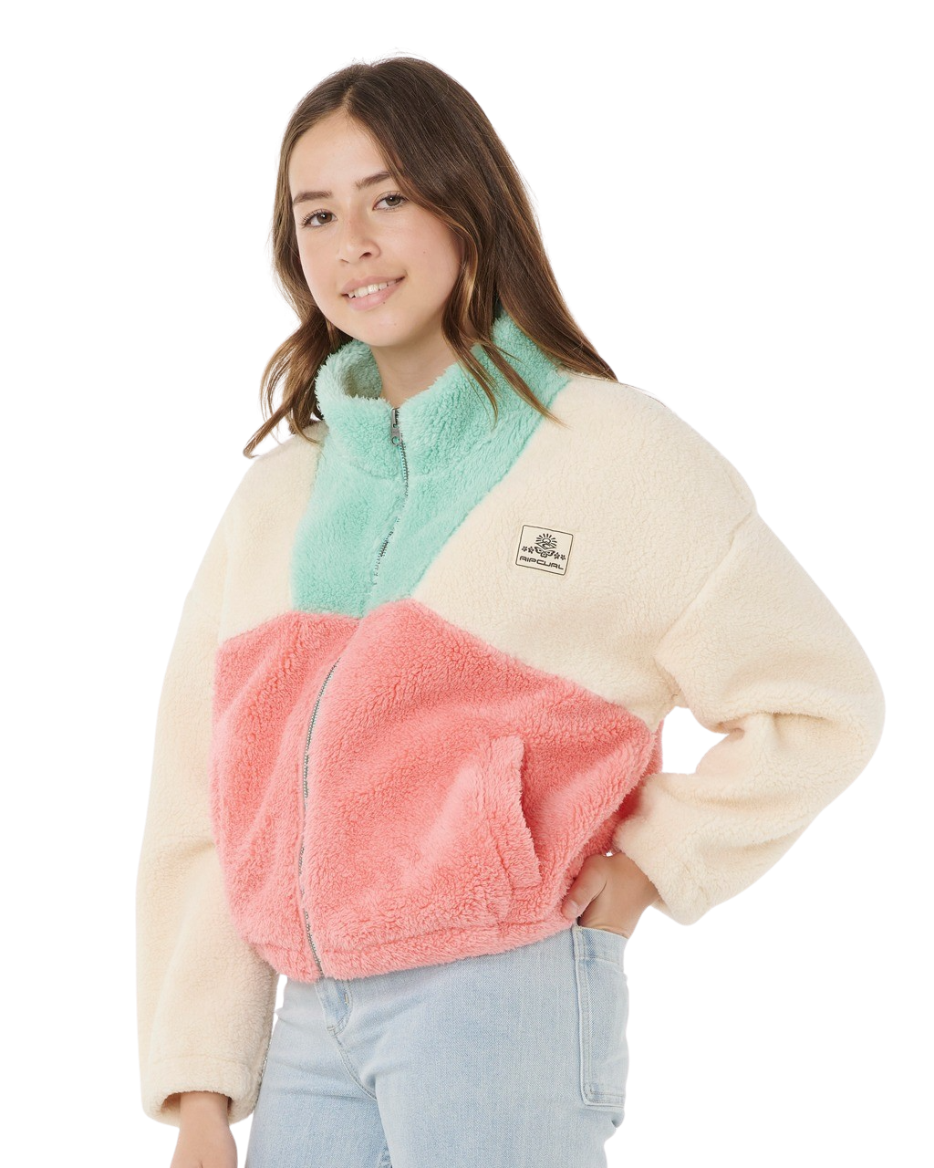 The Rip Curl Girls Girls Block Party Polar Fleece Jacket in Pink