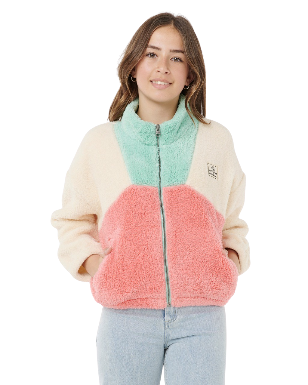 The Rip Curl Girls Girls Block Party Polar Fleece Jacket in Pink