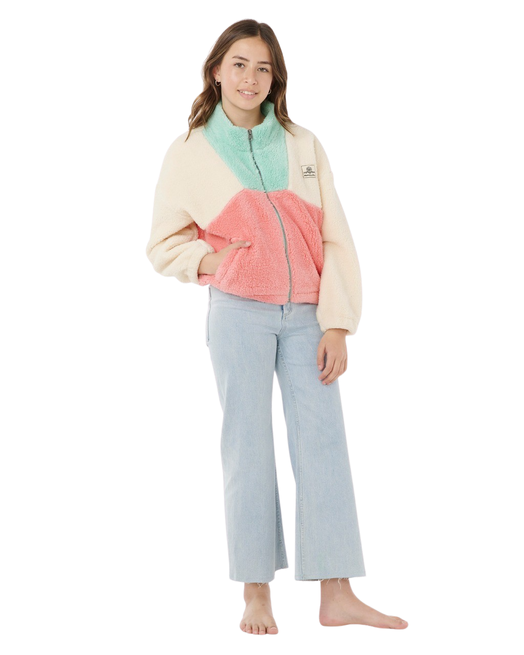 The Rip Curl Girls Girls Block Party Polar Fleece Jacket in Pink