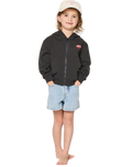 Girls Road Trip Zip Hoodie in Washed Black