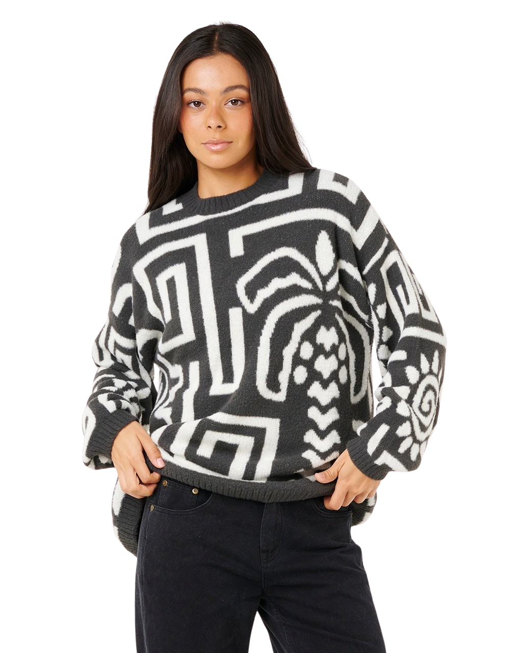 The Rip Curl Womens Sunset Jumper in Black & Off White