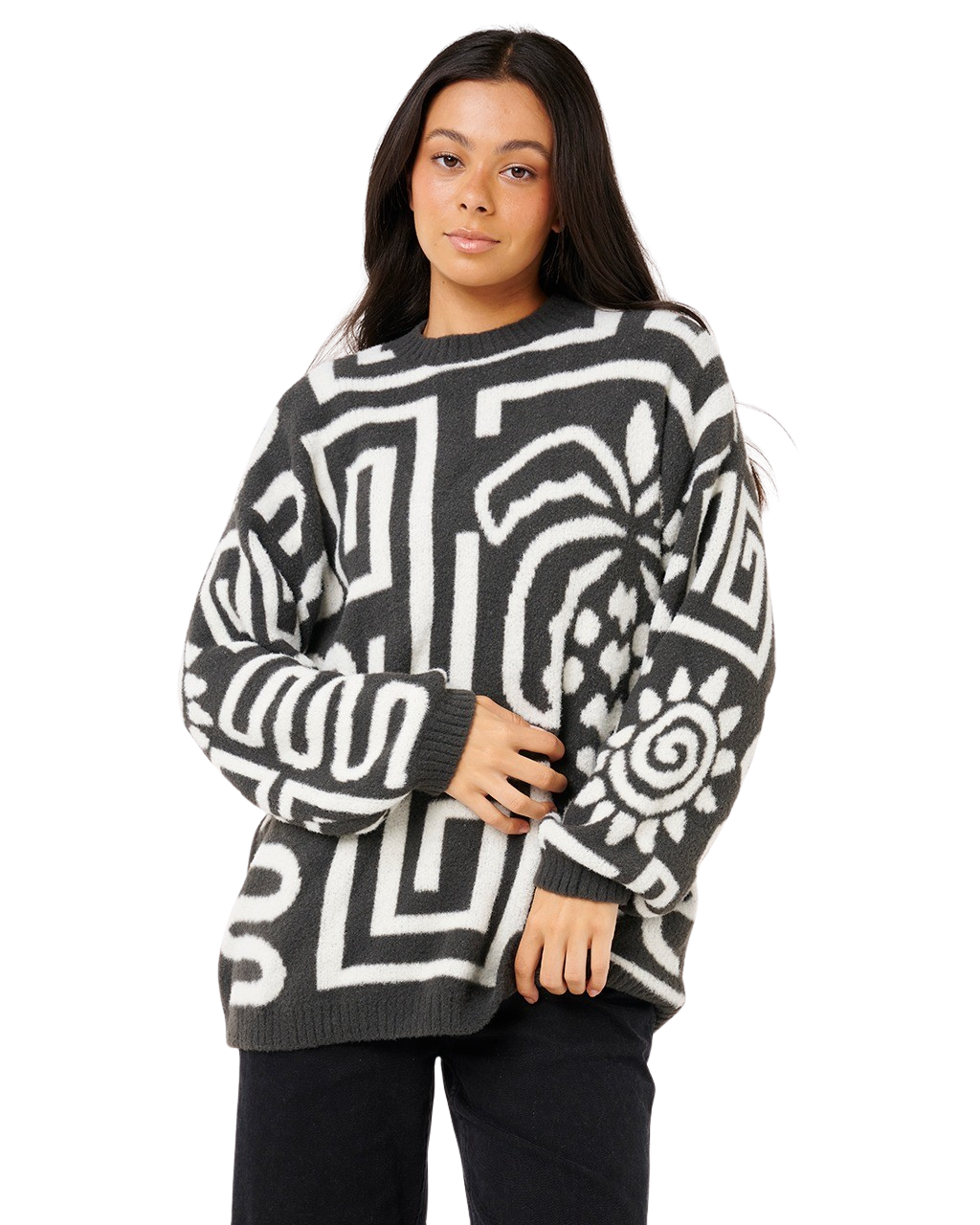 The Rip Curl Womens Sunset Jumper in Black & Off White