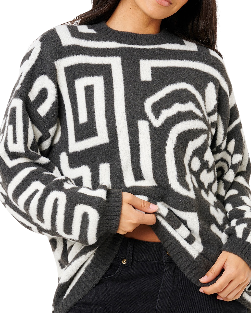 The Rip Curl Womens Sunset Jumper in Black & Off White