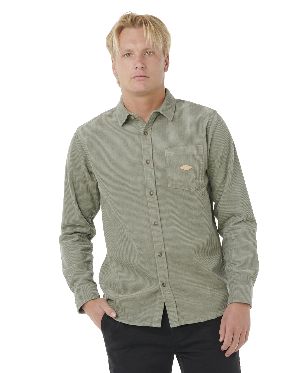 The Rip Curl Mens Classic Surf Cord Shirt in Cactus Green