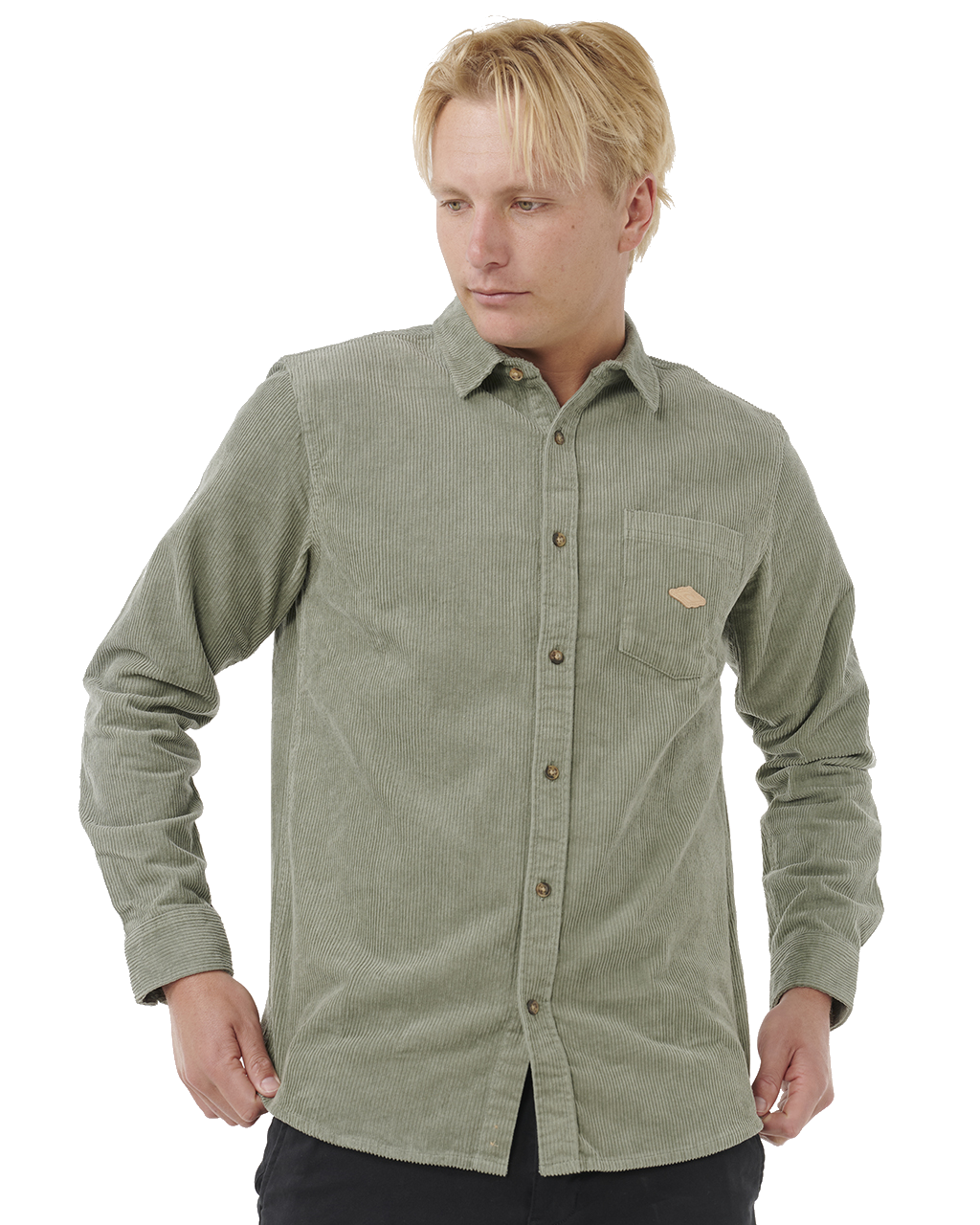 The Rip Curl Mens Classic Surf Cord Shirt in Cactus Green