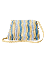 Crochet Framed Clutch Bag in Blue & Natural