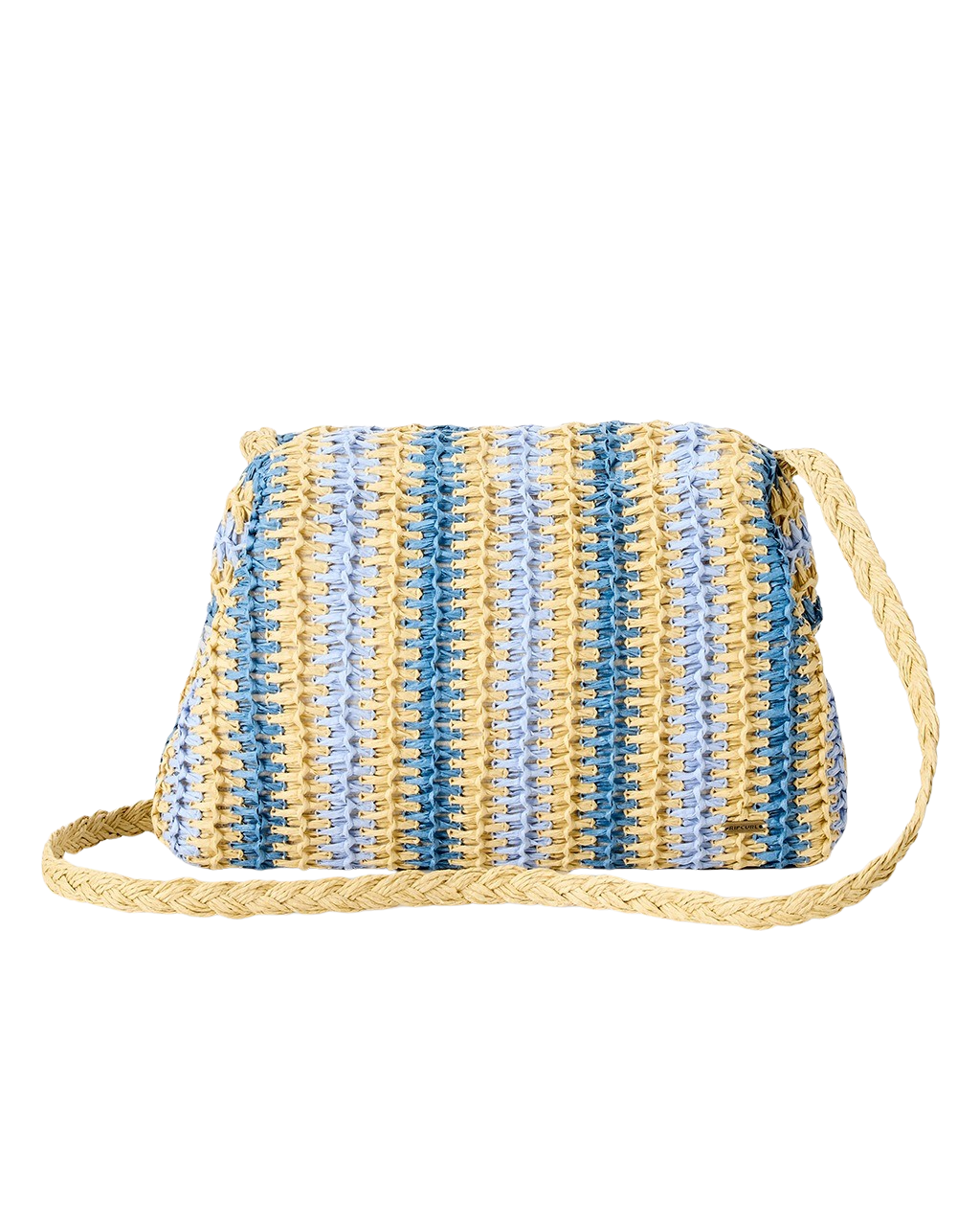 Crochet Framed Clutch Bag in Blue & Natural