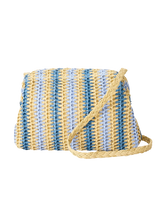 Crochet Framed Clutch Bag in Blue & Natural