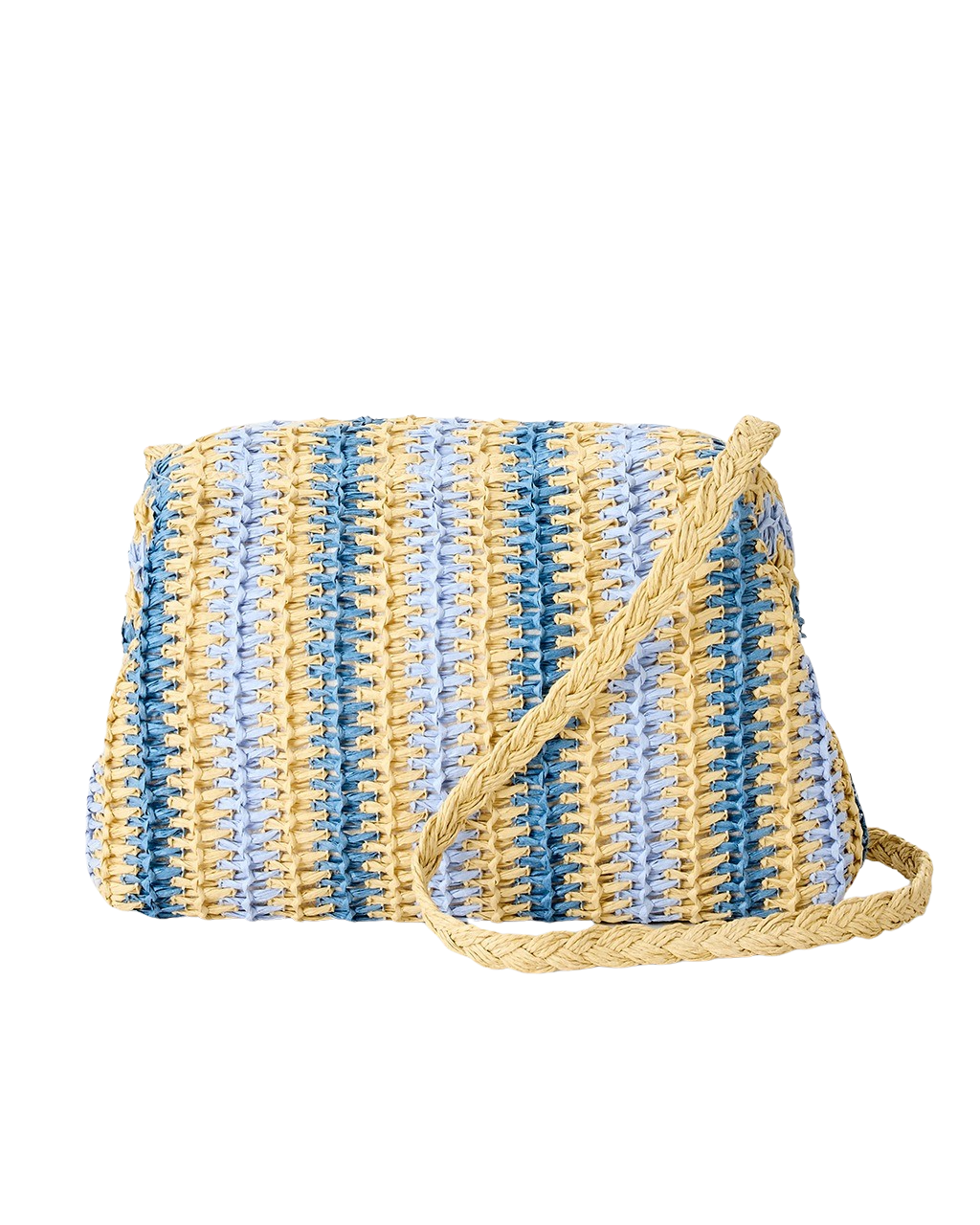 Crochet Framed Clutch Bag in Blue & Natural