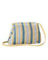 Crochet Framed Clutch Bag in Blue & Natural