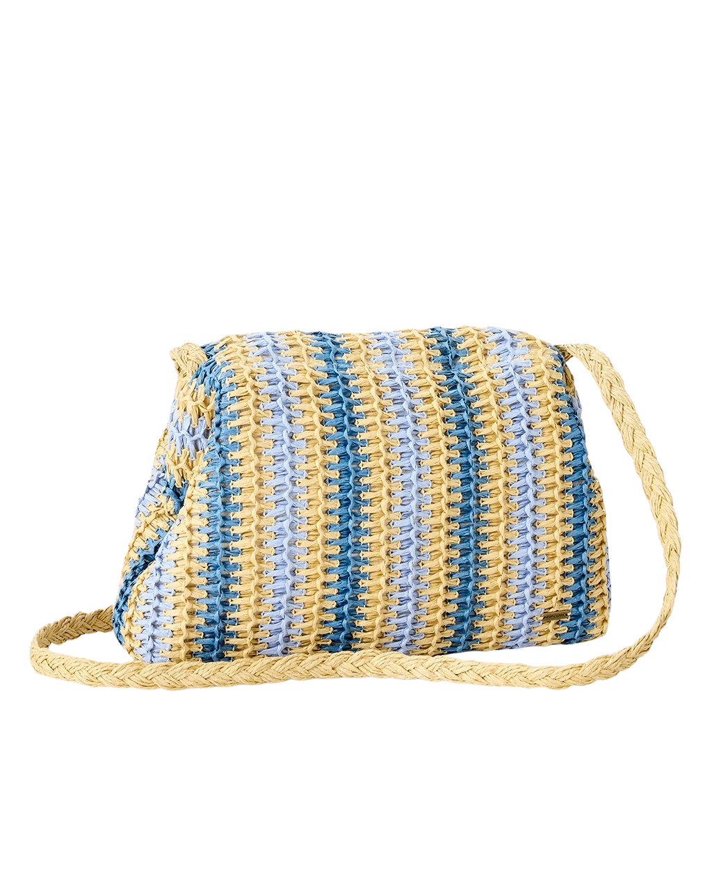 Crochet Framed Clutch Bag in Blue & Natural