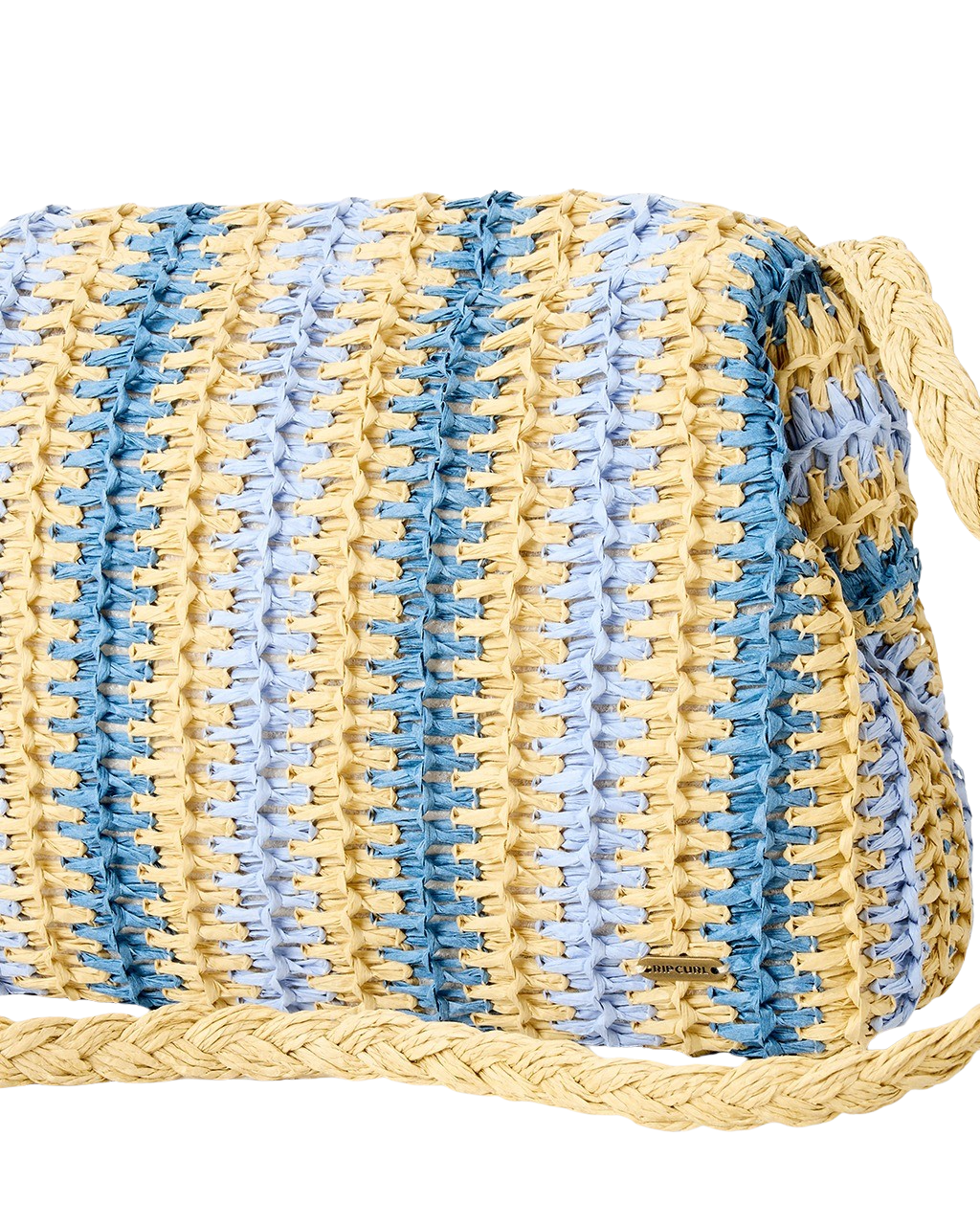 Crochet Framed Clutch Bag in Blue & Natural