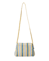 Crochet Framed Clutch Bag in Blue & Natural