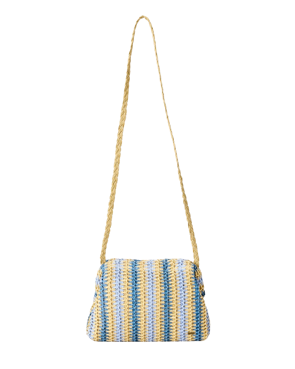 Crochet Framed Clutch Bag in Blue & Natural