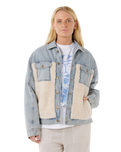The Rip Curl Womens Artist Of The Search Cruisin' Sherpa Denim Jacket in Washed Blue