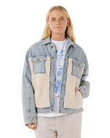 The Rip Curl Womens Artist Of The Search Cruisin' Sherpa Denim Jacket in Washed Blue