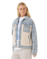 The Rip Curl Womens Artist Of The Search Cruisin' Sherpa Denim Jacket in Washed Blue