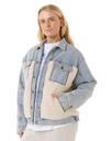 The Rip Curl Womens Artist Of The Search Cruisin' Sherpa Denim Jacket in Washed Blue