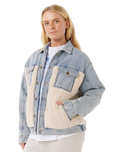 The Rip Curl Womens Artist Of The Search Cruisin' Sherpa Denim Jacket in Washed Blue
