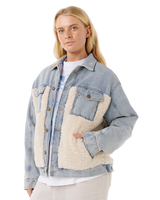 The Rip Curl Womens Artist Of The Search Cruisin' Sherpa Denim Jacket in Washed Blue