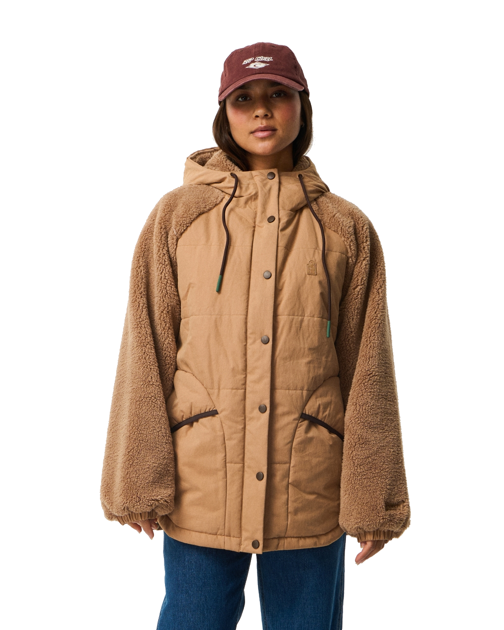 The Rip Curl Womens S-Series Splice Puffer Jacket in Brown