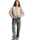 Blanca Floral Crop Cardigan in Natural