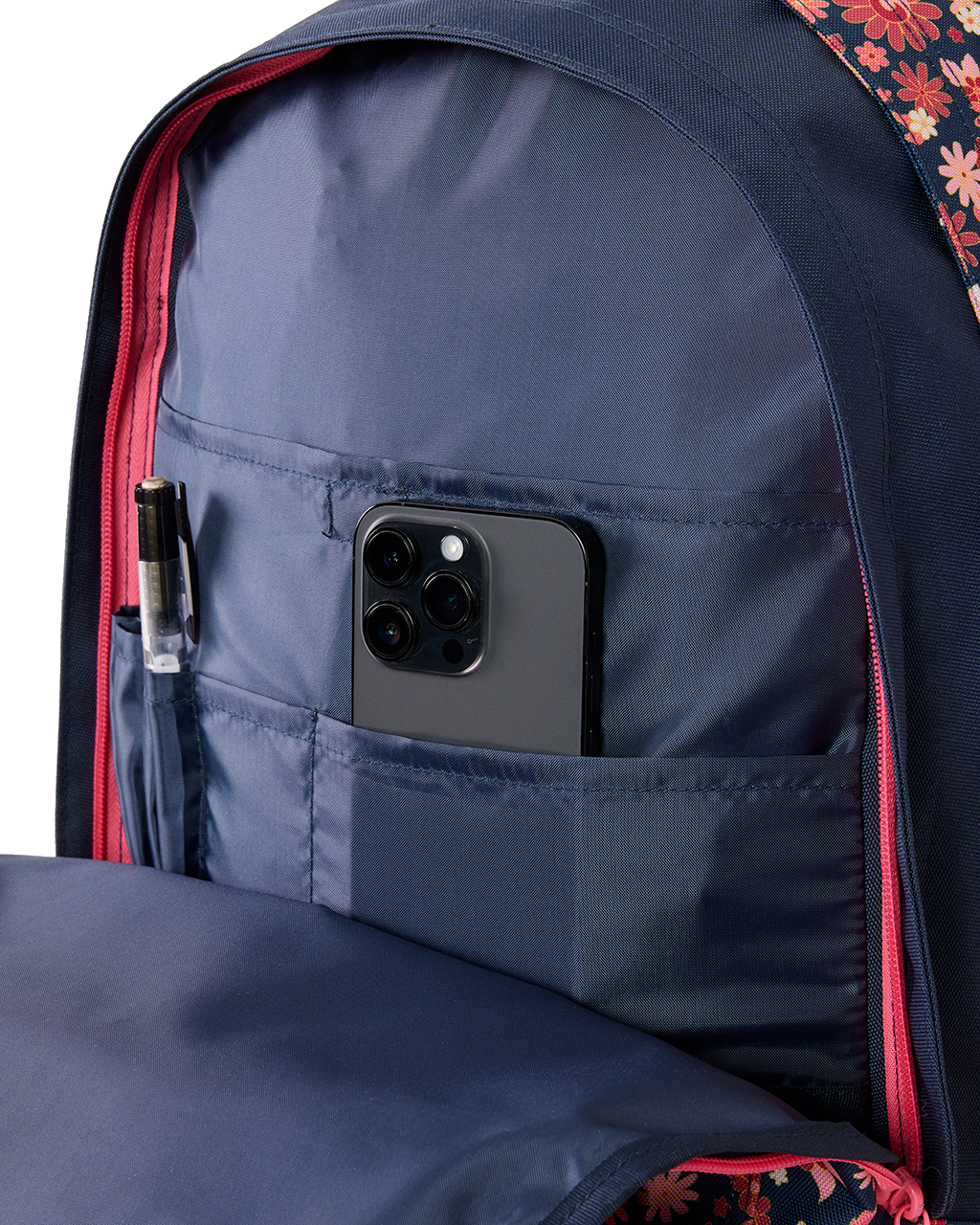 The Rip Curl Double Dome 24L + SCR Mixed Backpack in Navy Pink