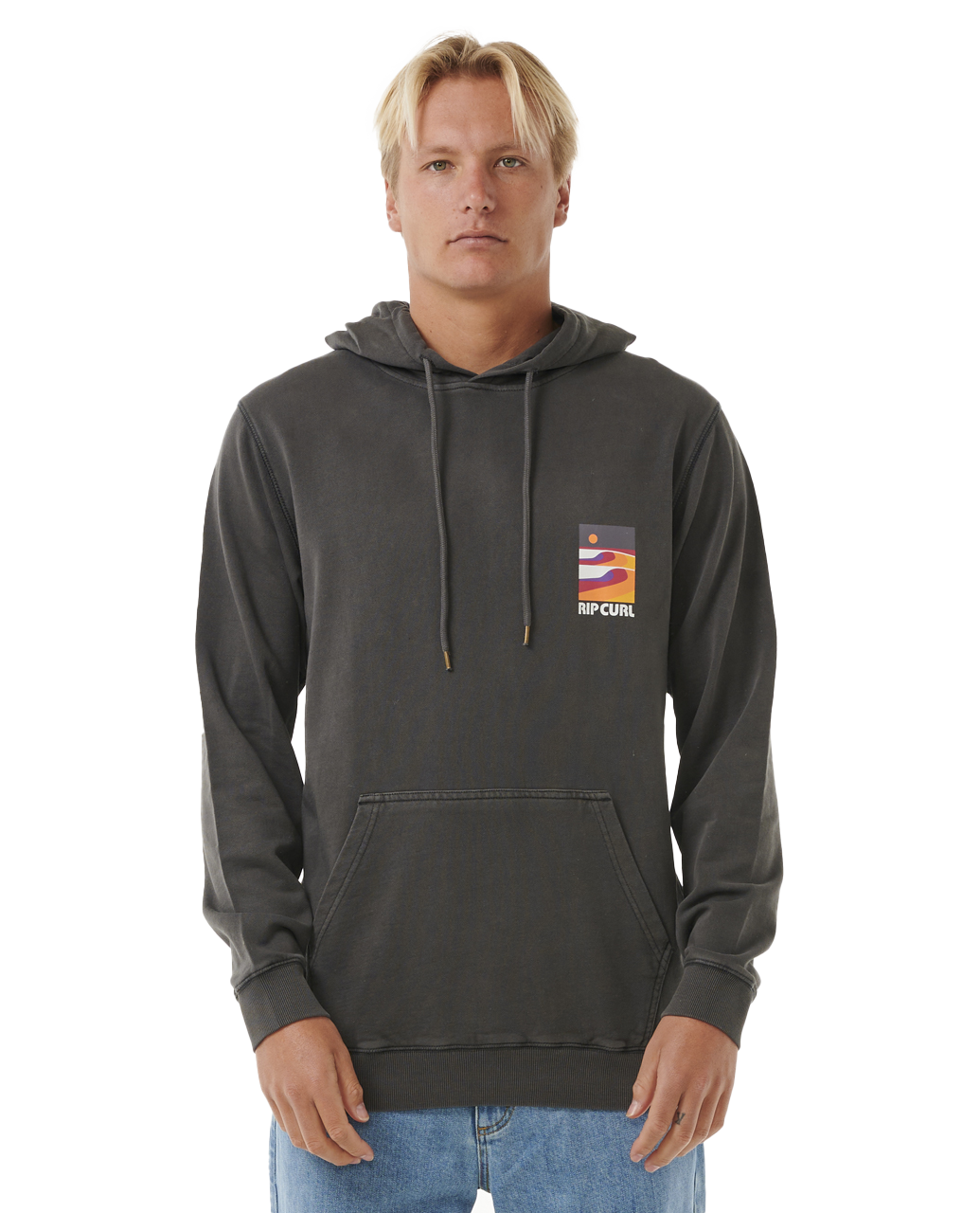 The Rip Curl Mens Surf Revival Lined Up Hoodie in Washed Black