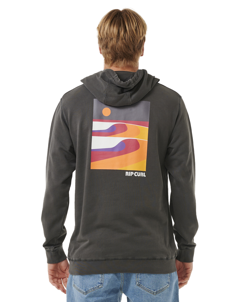 The Rip Curl Mens Surf Revival Lined Up Hoodie in Washed Black