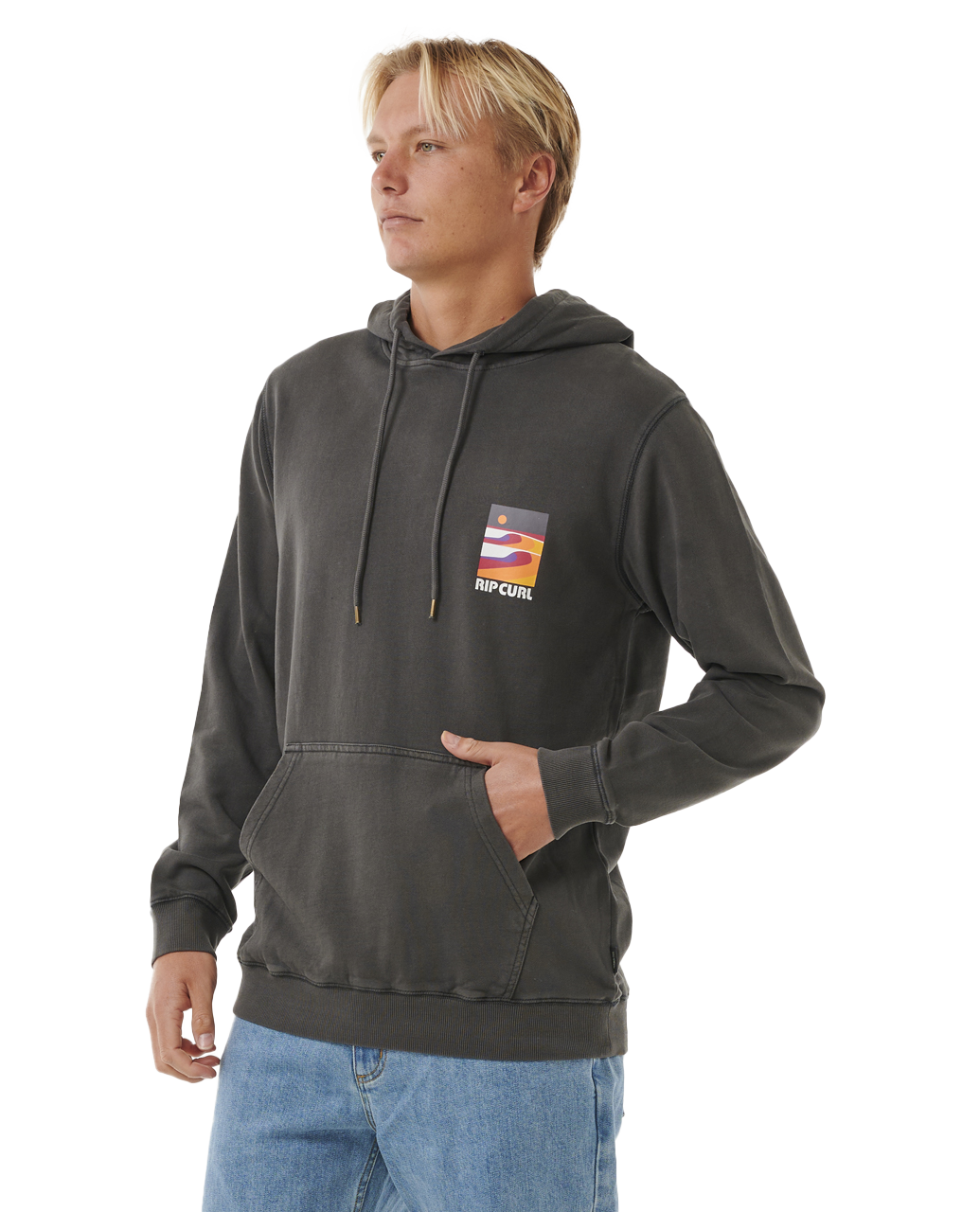 The Rip Curl Mens Surf Revival Lined Up Hoodie in Washed Black
