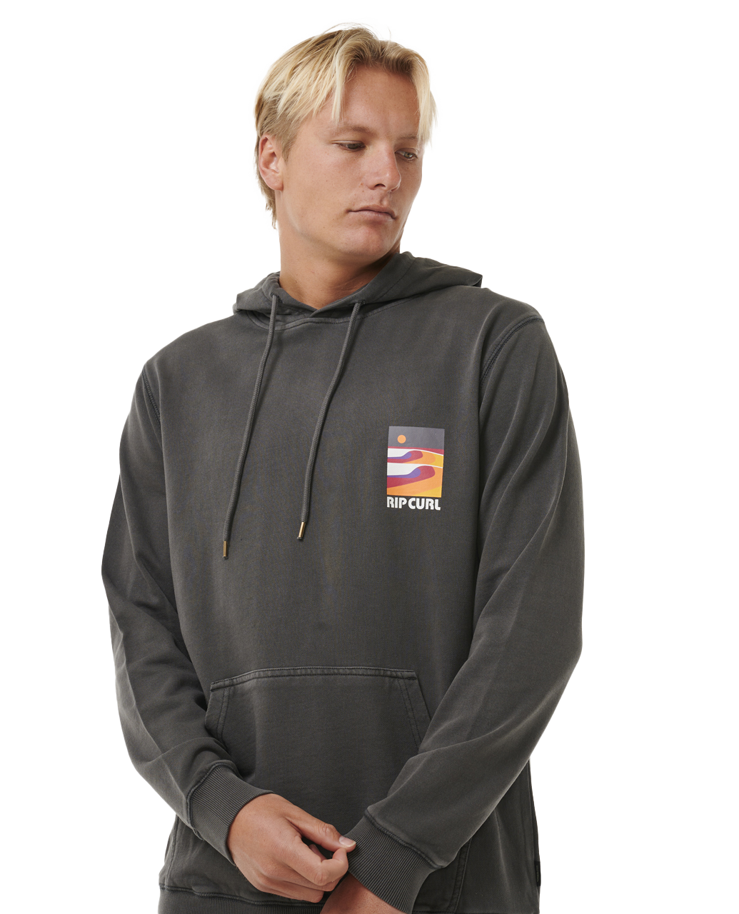 The Rip Curl Mens Surf Revival Lined Up Hoodie in Washed Black