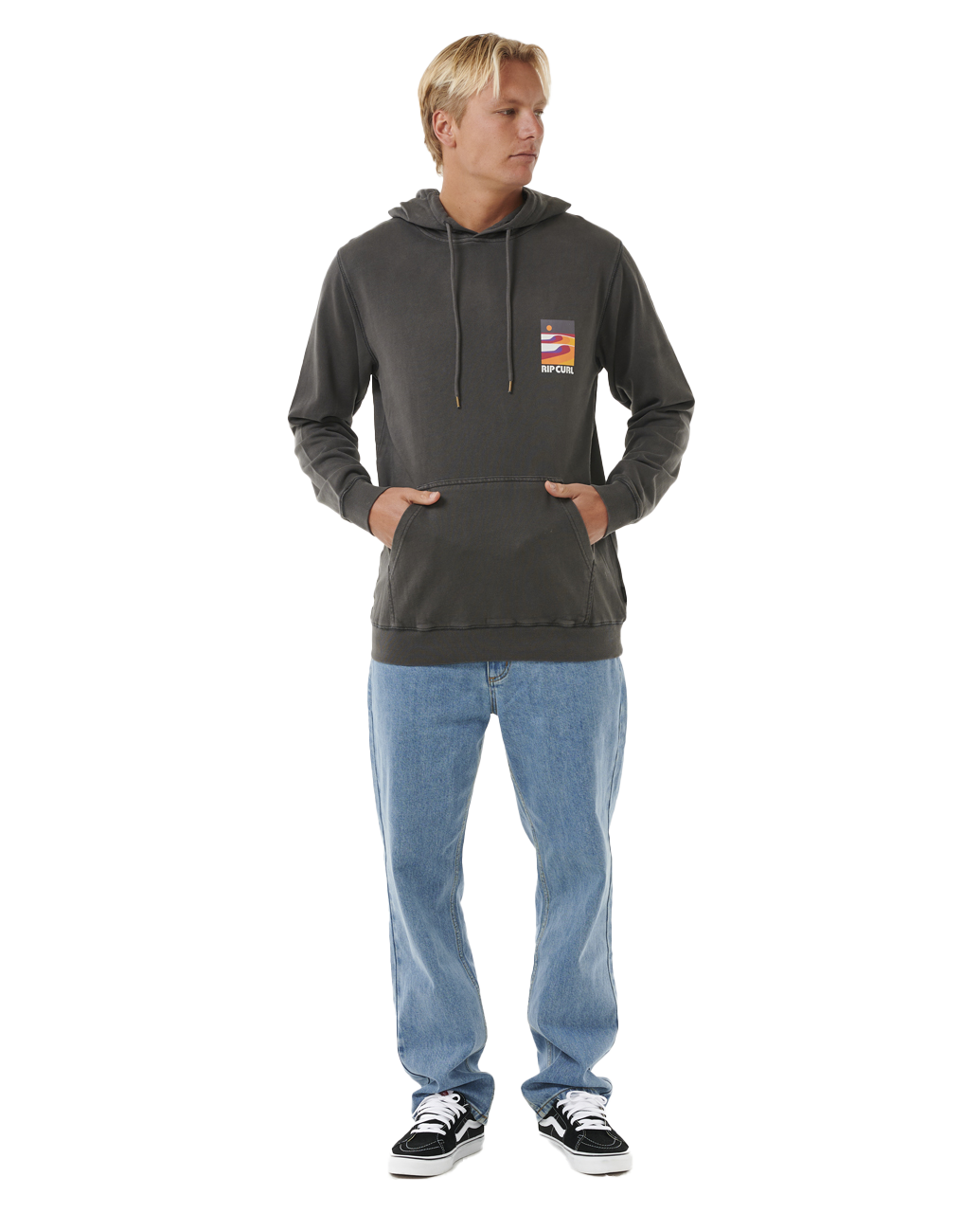 The Rip Curl Mens Surf Revival Lined Up Hoodie in Washed Black