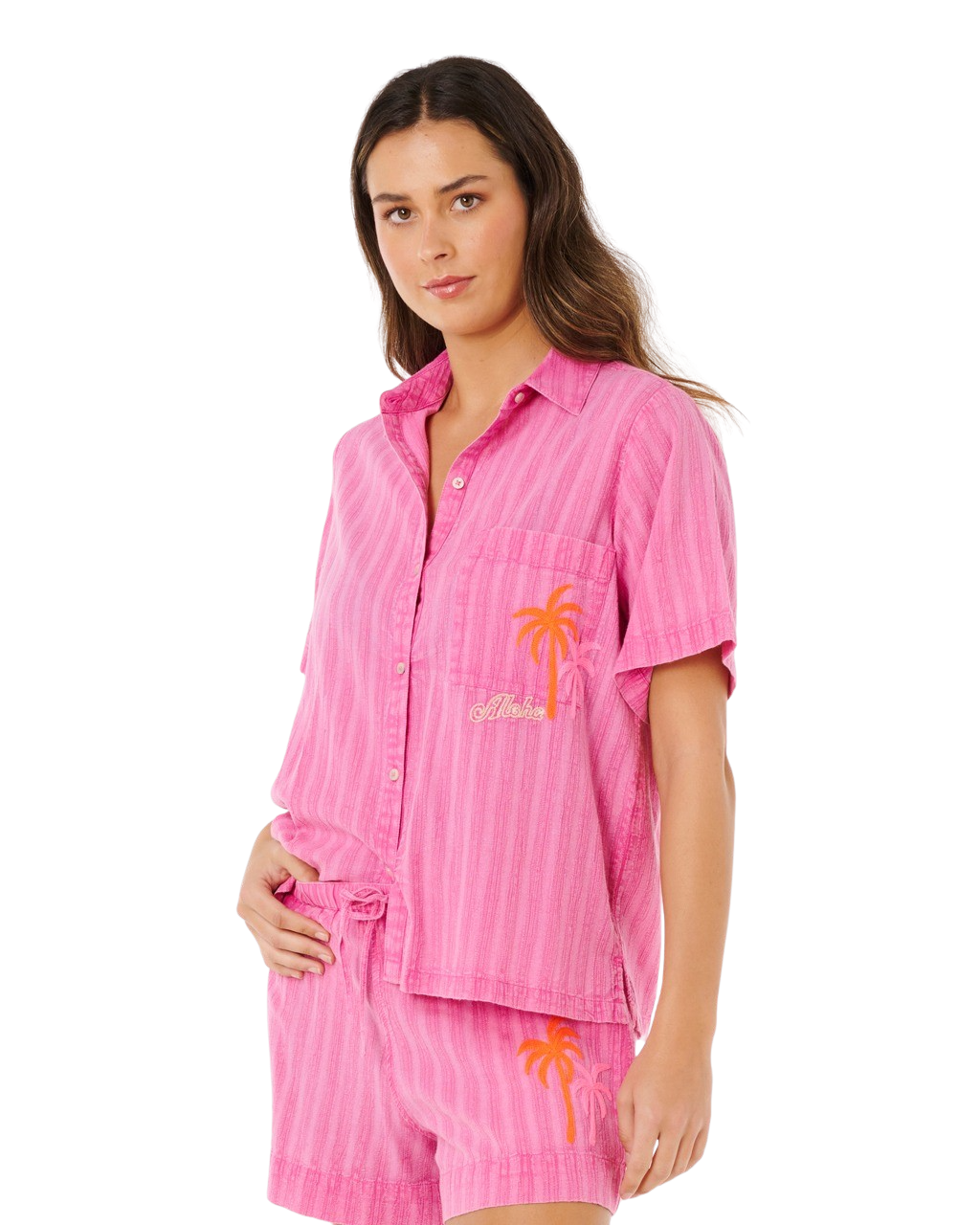Hotel Malibu Embroidered Shirt in Super Pink
