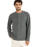 Vintage Terry Henley Long Sleeve T-Shirt in Silver Pine