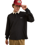 The Rhythm Mens Koa Vintage Rugby Long Sleeve Polo Shirt in Black