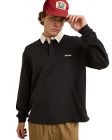The Rhythm Mens Koa Vintage Rugby Long Sleeve Polo Shirt in Black